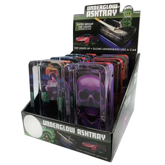 Glass Ashtray with LED Light Design - 6 Pieces Per Retail Ready Display 23103 SMOKEZILLA
