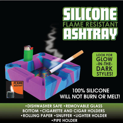 Silicone Ashtray with Assorted Glass Design Bottom - 6 Pieces Per Retail Ready Display 23163 SMOKEZILLA