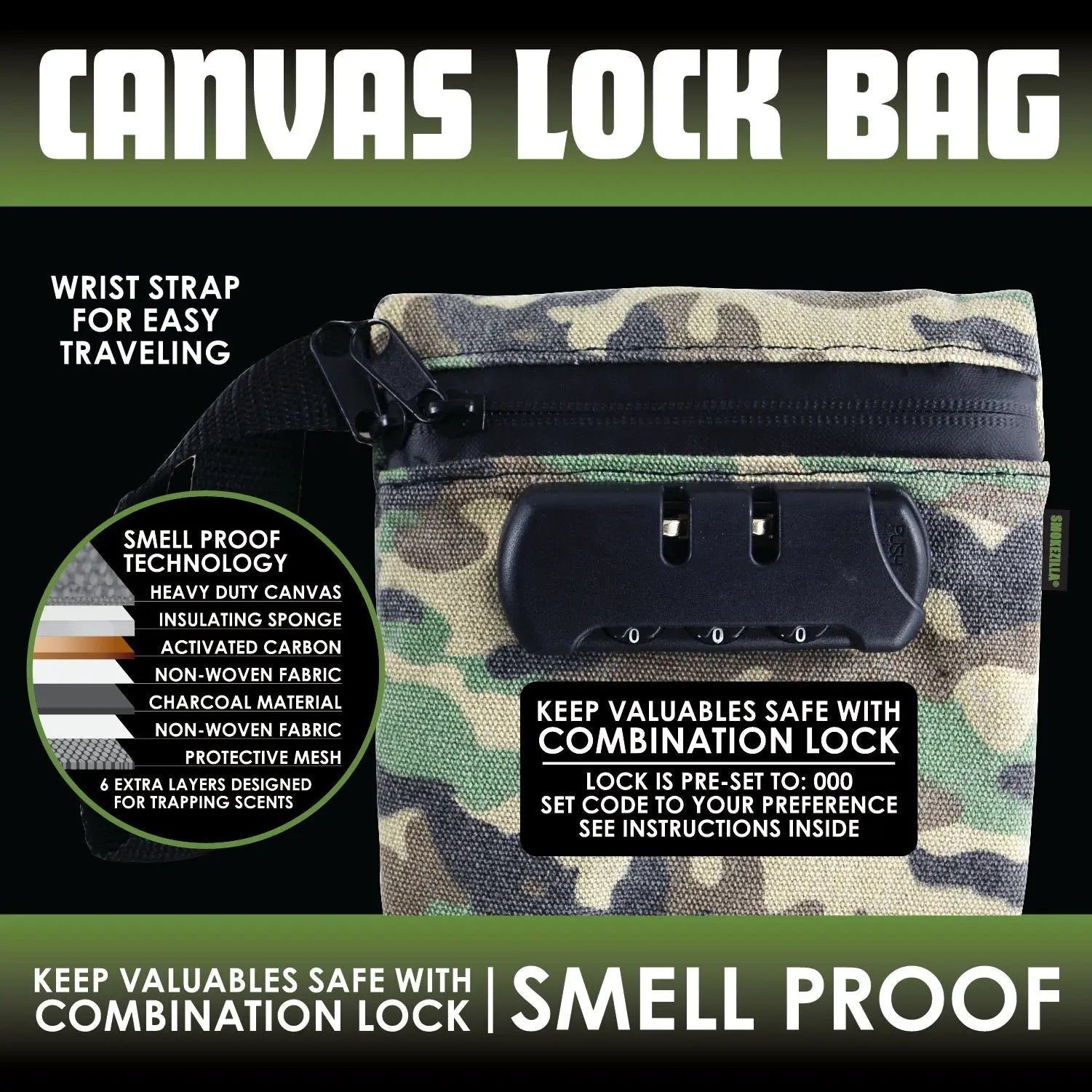 Smell Proof Canvas Locking Storage Bag - 6 Pieces Per Retail Ready Display 23700 SMOKEZILLA