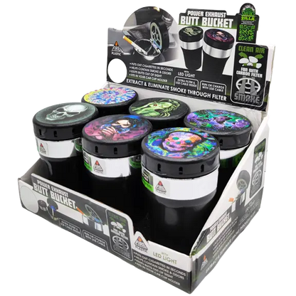 Printed Lid Butt Bucket Ashtray with Power Exhaust Fan - 6 Pieces Per Retail Ready Display 23255 SMOKEZILLA