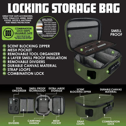 Smell Proof Canvas Lock Bag with Tool Organizer - 2 Pieces Per Pack 41500 SMOKEZILLA