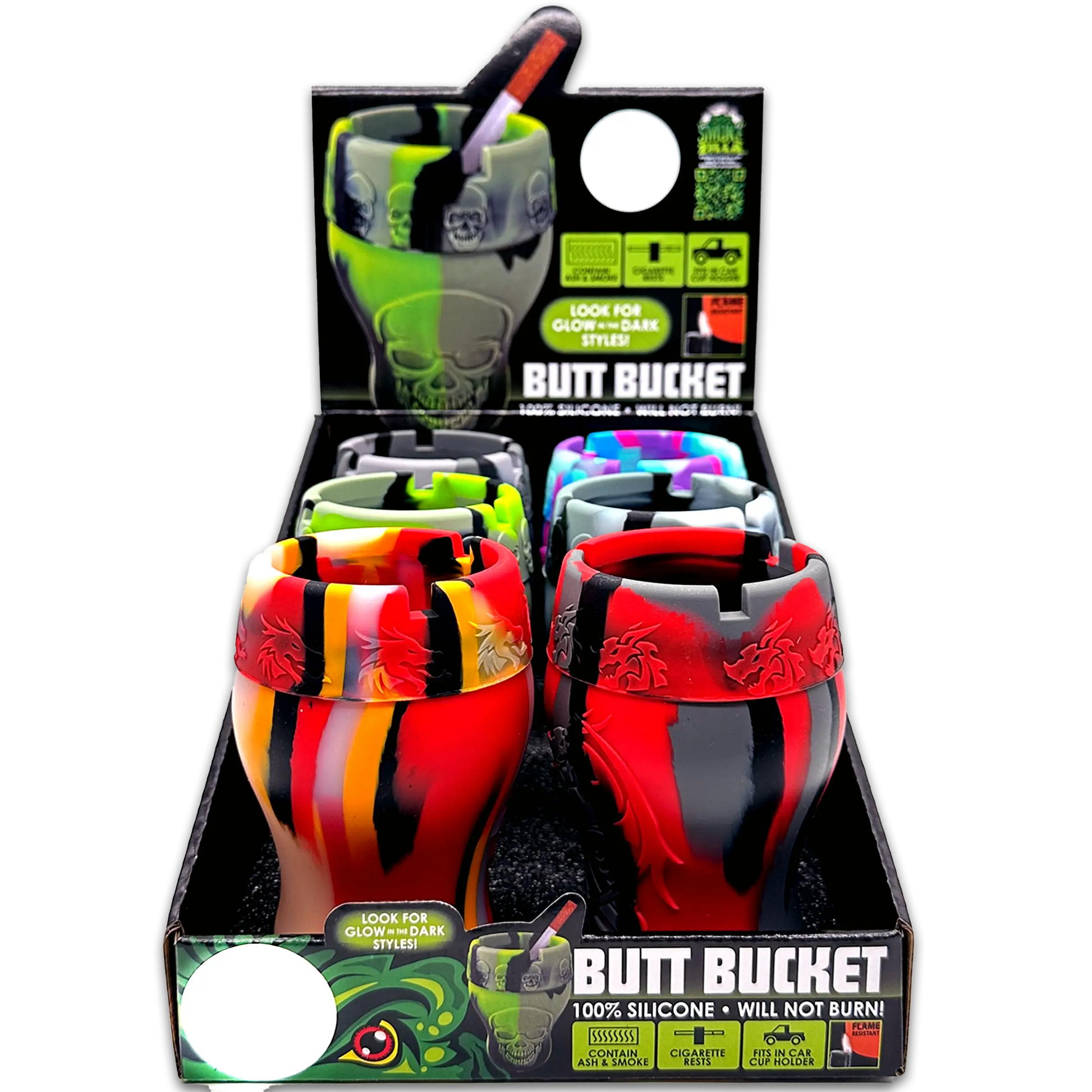 Curved Silicone Butt Bucket Ashtray - 6 Pieces Per Retail Ready Display 23368 SMOKEZILLA