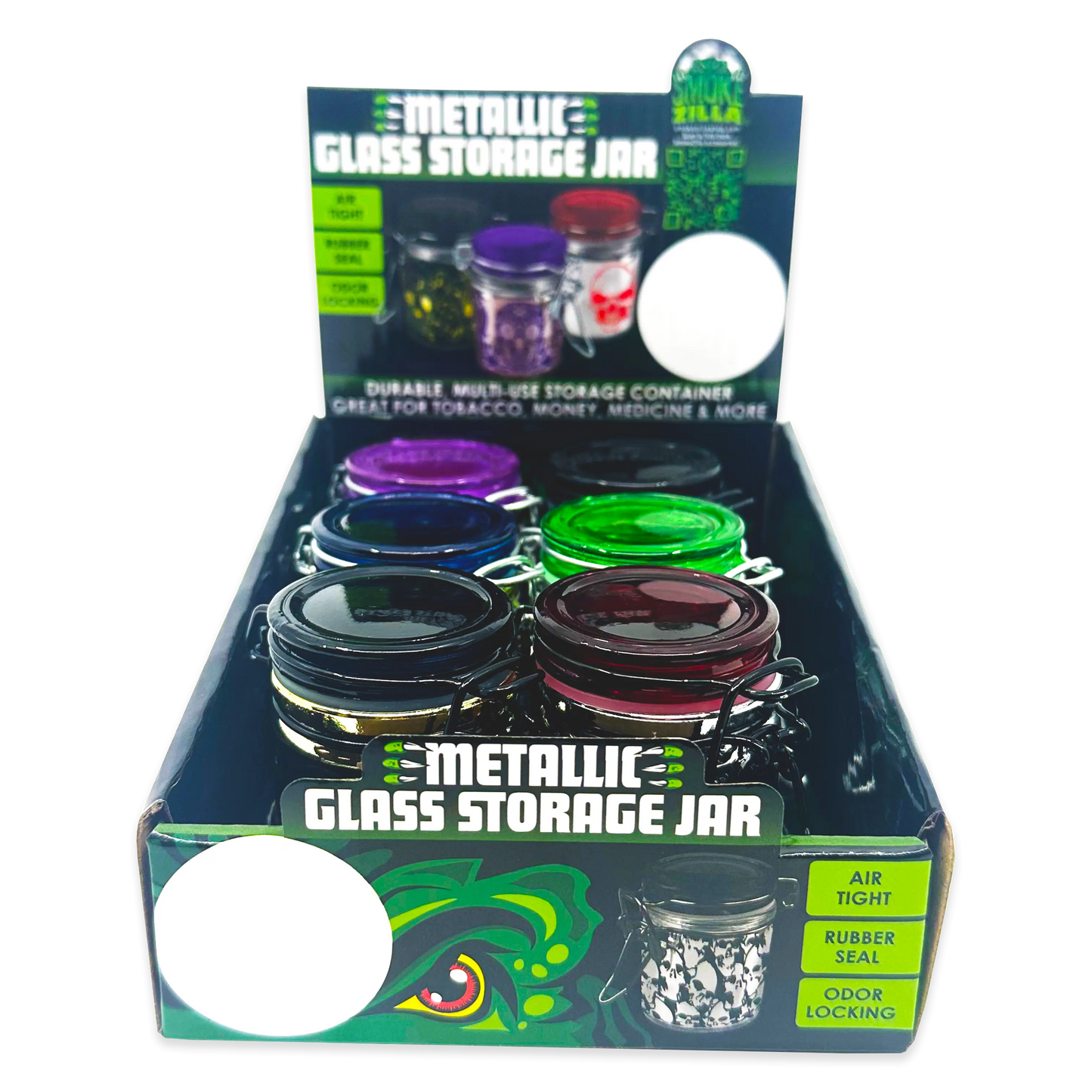 Smell Proof Glass Storage Jar with Hinged Lid- 6 Pieces Per Retail Ready Display 23533 SMOKEZILLA