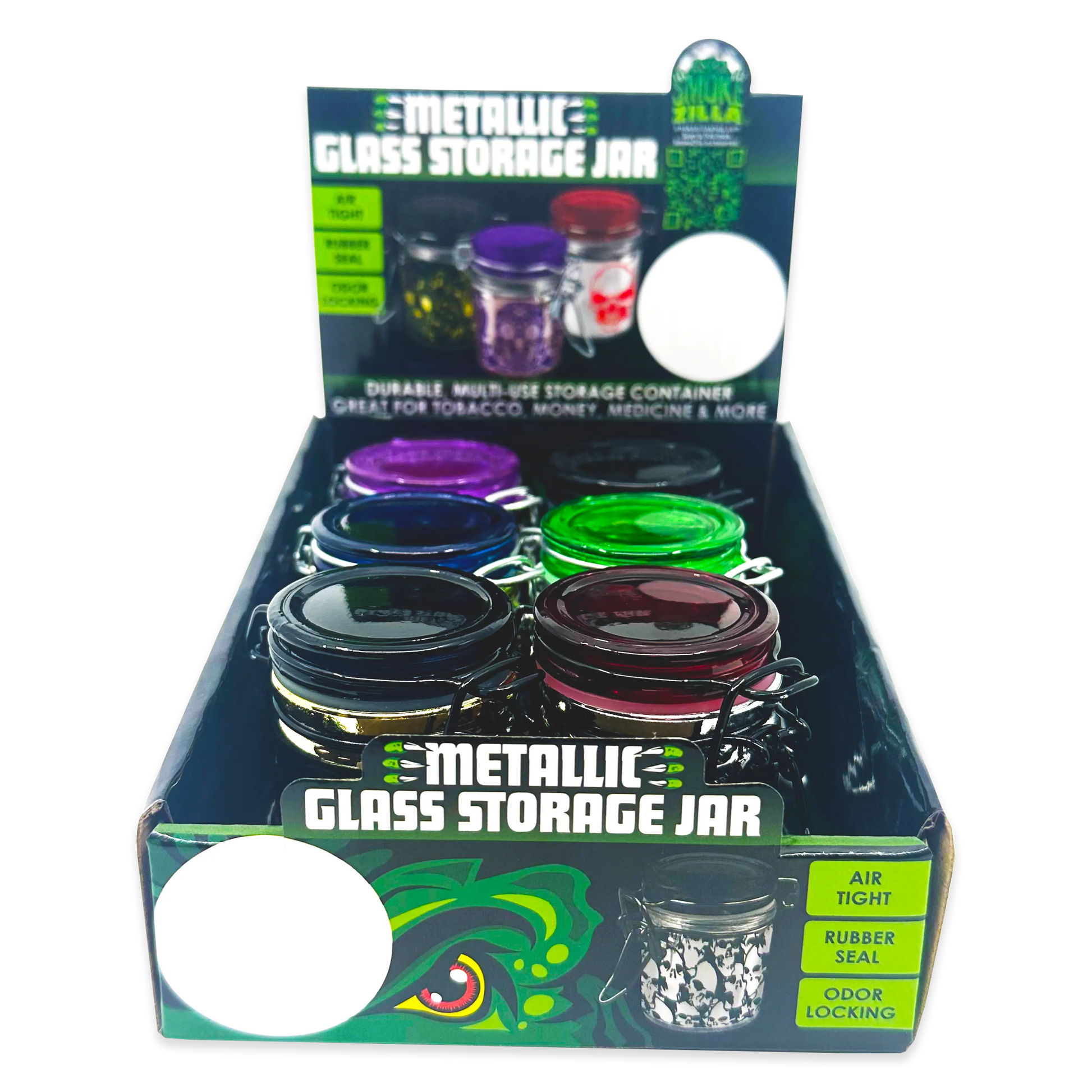 Smell Proof Glass Storage Jar with Hinged Lid- 6 Pieces Per Retail Ready Display 23533 SMOKEZILLA