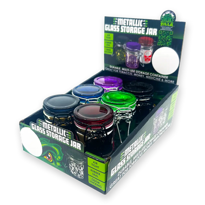 Smell Proof Glass Storage Jar with Hinged Lid- 6 Pieces Per Retail Ready Display 23533 SMOKEZILLA