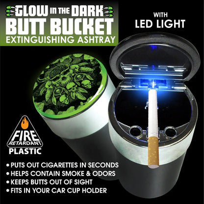 Glow In The Dark Lid Butt Bucket Ashtray with LED Light - 6 Per Retail Ready Wholesale Display 23543 SMOKEZILLA
