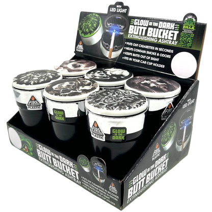 Glow In The Dark Lid Butt Bucket Ashtray with LED Light - 6 Per Retail Ready Wholesale Display 23543 SMOKEZILLA