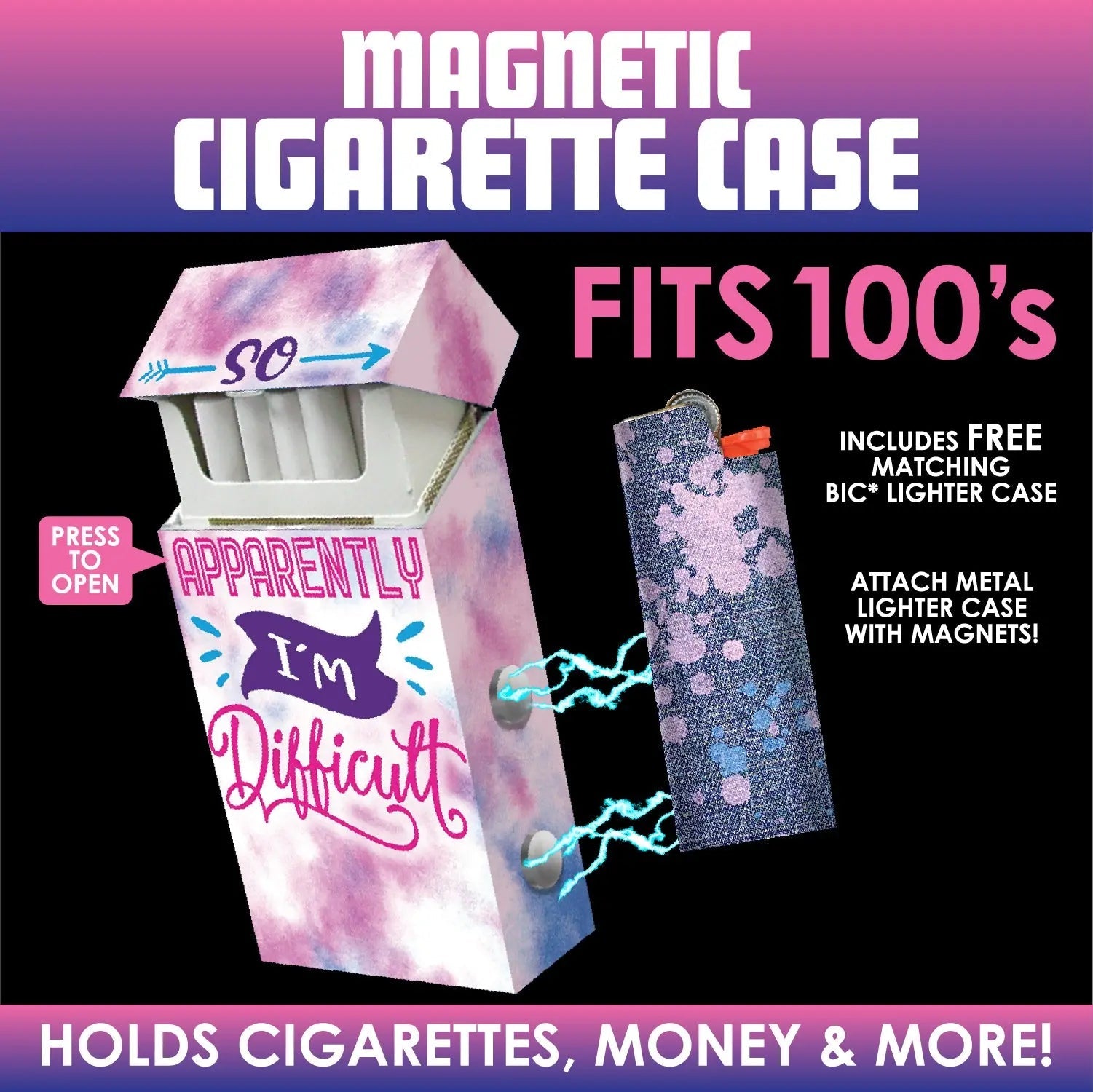 100s Cigarette Storage Case With Magnetic Lighter Case - 8 Pieces Per Retail Ready Display 23545 SMOKEZILLA