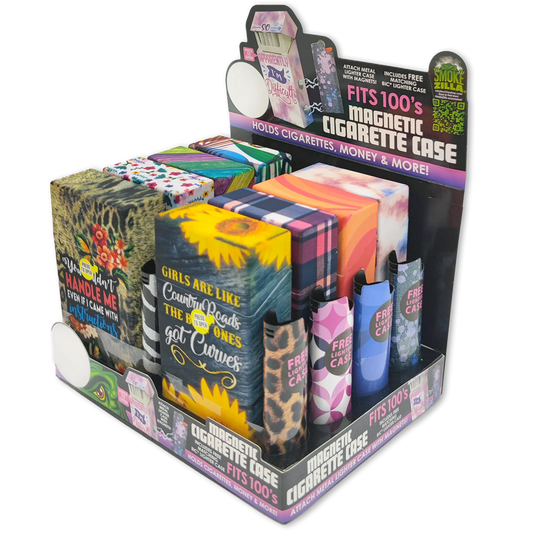 100s Cigarette Storage Case With Magnetic Lighter Case - 8 Pieces Per Retail Ready Display 23545 SMOKEZILLA