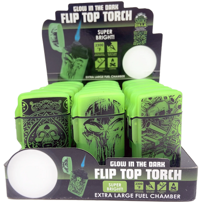 Glow In The Dark Flip Top Torch Lighter - 15 Pieces Per Retail Ready Display 23602 SMOKEZILLA