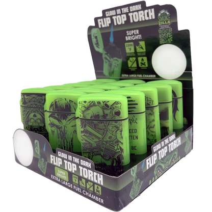 Glow In The Dark Flip Top Torch Lighter - 15 Pieces Per Retail Ready Display 23602 SMOKEZILLA