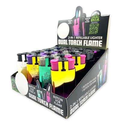 Metallic Dual Flame N Torch Lighter - 16 Pieces Per Retail Ready Display 23696 SMOKEZILLA