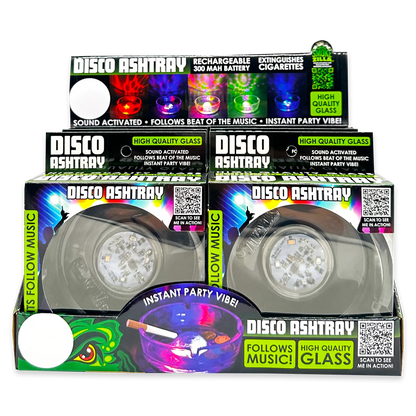 Disco Glass Ashtray with Sound Activated LED Lights - 6 Pieces Per Retail Ready Display 23743 SMOKEZILLA