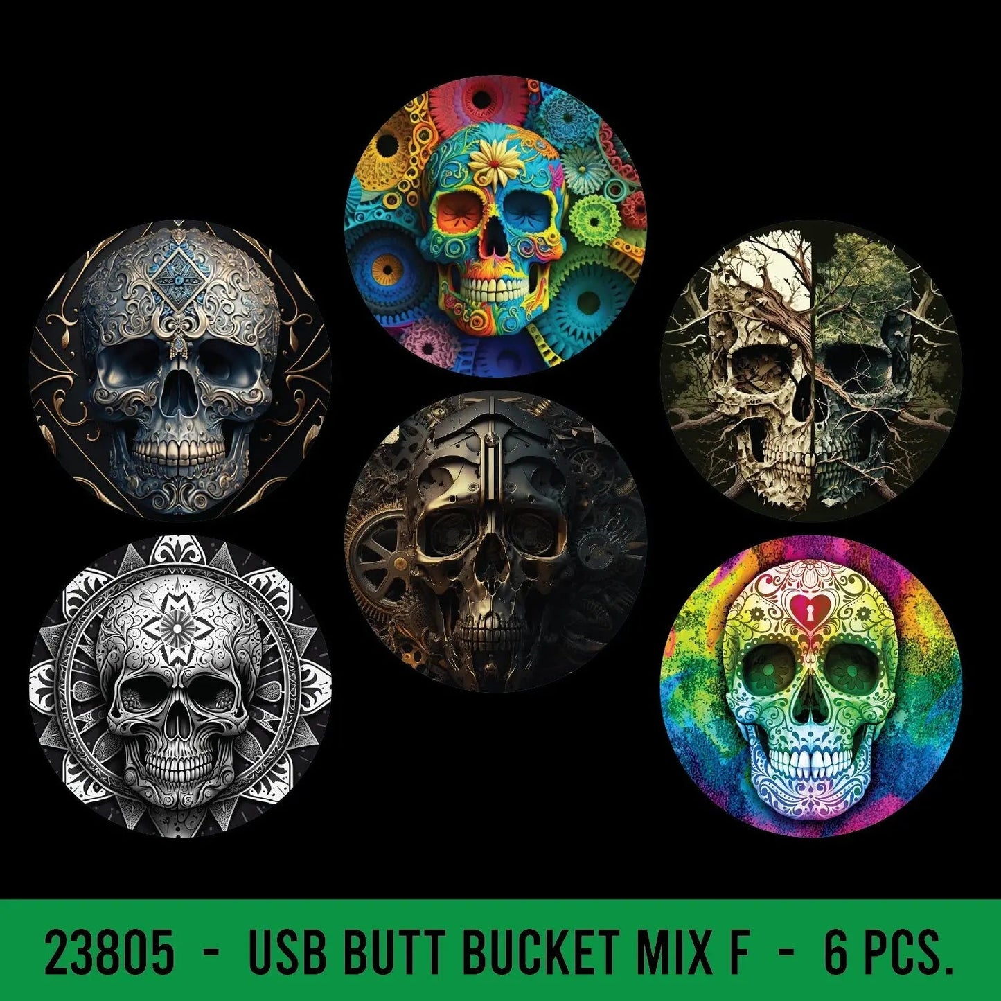 Printed Lid Butt Bucket Ashtray With Usb Coil Lighter & LED Light - 6 Per Retail Ready Wholesale Display 23805 SMOKEZILLA