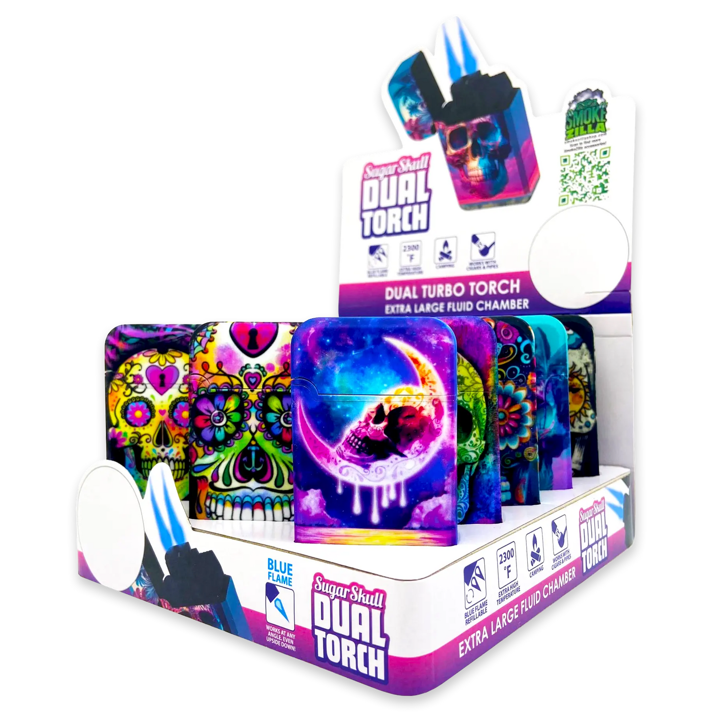 Sugar Skull Dual Torch Lighter - 15 Pieces Per Retail Ready Display 23822 SMOKEZILLA