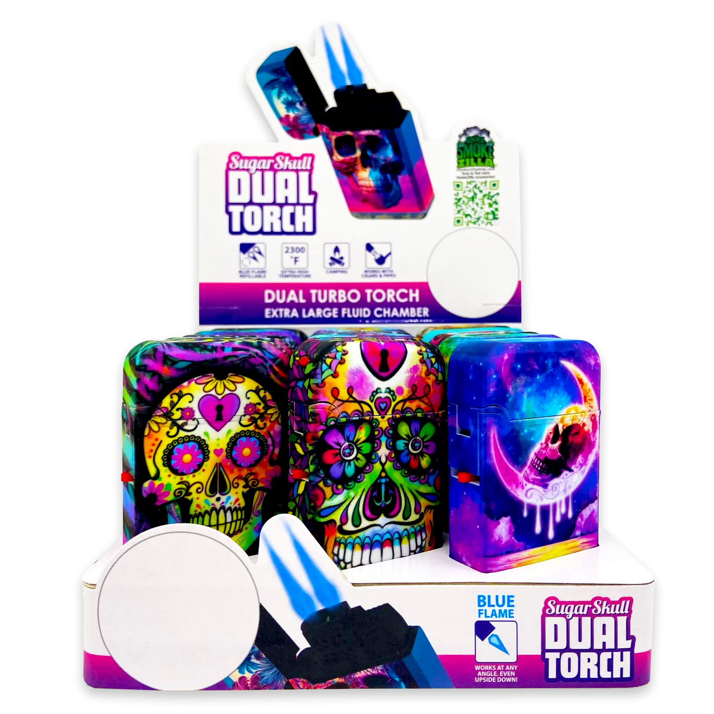 Sugar Skull Dual Torch Lighter - 15 Pieces Per Retail Ready Display 23822 SMOKEZILLA