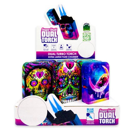 Sugar Skull Dual Torch Lighter - 15 Pieces Per Retail Ready Display 23822 SMOKEZILLA