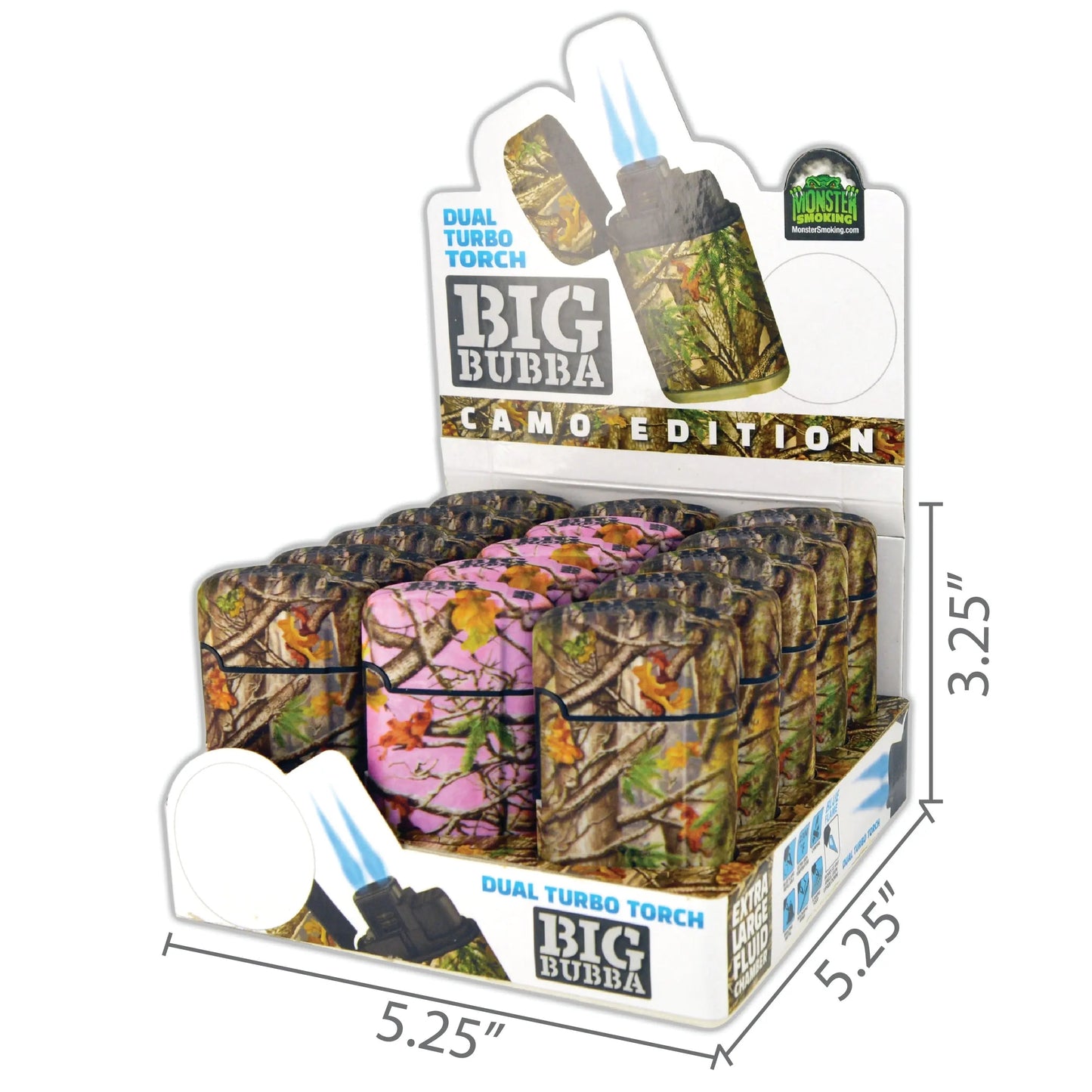 Big Bubba Camo Dual Torch Lighter - 15 Pieces Per Retail Ready Display 23925 SMOKEZILLA