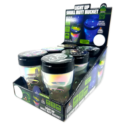 Printed Lid Light-Up Skull Butt Bucket Ashtray - 6 Pieces Per Retail Ready Display 23981 SMOKEZILLA