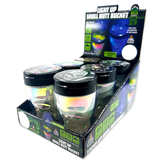 Printed Lid Light-Up Skull Butt Bucket Ashtray - 6 Pieces Per Retail Ready Display 23981 SMOKEZILLA