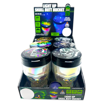 Printed Lid Light-Up Skull Butt Bucket Ashtray - 6 Pieces Per Retail Ready Display 23981 SMOKEZILLA