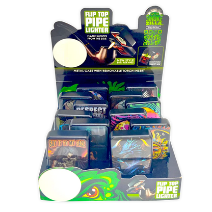 Metal Flip Top Pipe Lighter - 12 Pieces Per Retail Ready Display 23983 SMOKEZILLA