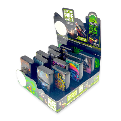 Metal Flip Top Pipe Lighter - 12 Pieces Per Retail Ready Display 23983 SMOKEZILLA