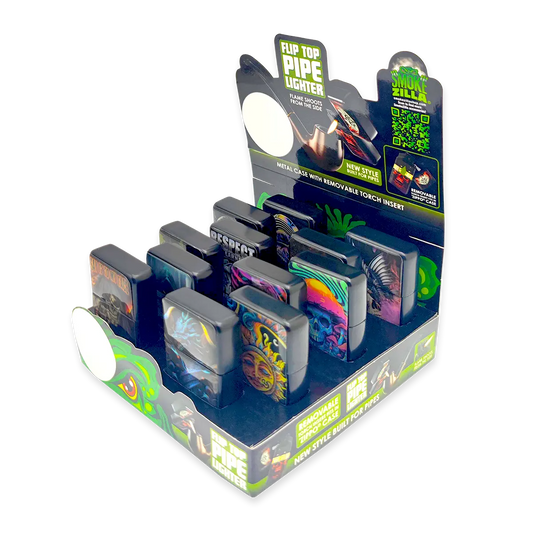 Metal Flip Top Pipe Lighter - 12 Pieces Per Retail Ready Display 23983 SMOKEZILLA