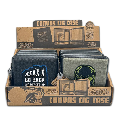 Canvas and Metal Cigarette Case with Hinge - 8 Pieces Per Retail Ready Display 23985 SMOKEZILLA