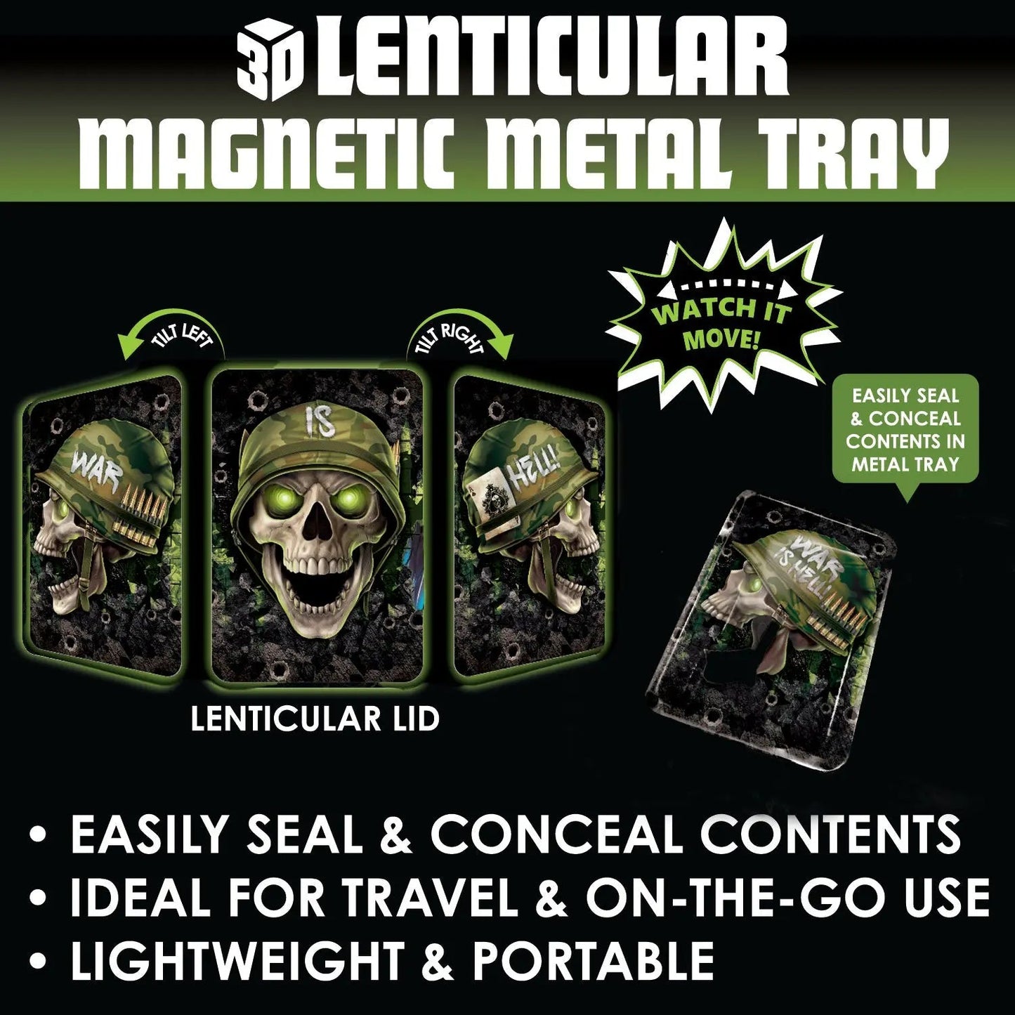 Roll Tray with Lenticular Magnetic Cover - 6 Pieces Per Retail Ready Display 24205 SMOKEZILLA