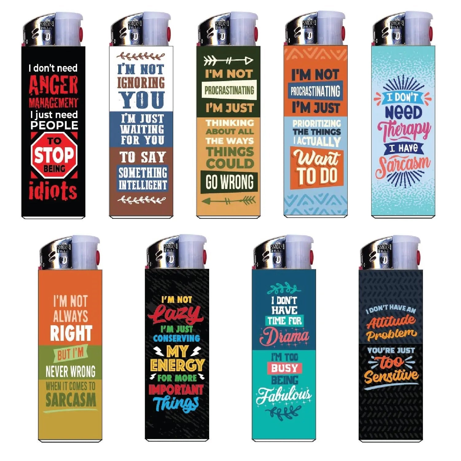 Sarcastic Light Up Curve Lighter - 30 Pieces Per Retail Ready Display 24333 SMOKEZILLA
