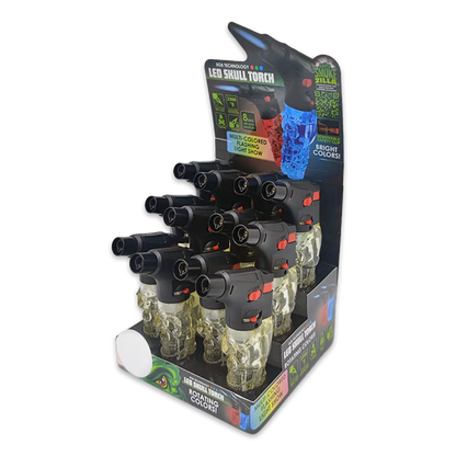 Skull Torch Lighter With LED Lightshow - 12 Pieces Per Retail Ready Display 24341 SMOKEZILLA