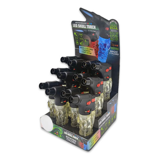 Skull Torch Lighter With LED Lightshow - 12 Pieces Per Retail Ready Display 24341 SMOKEZILLA