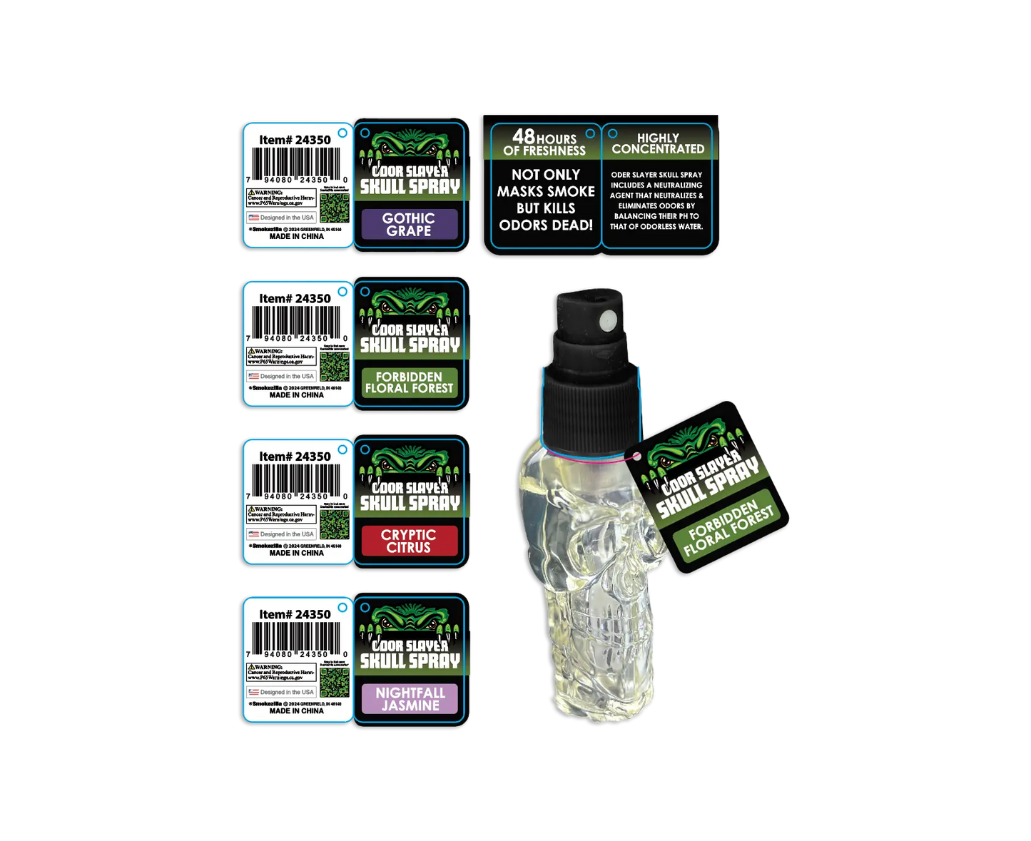 Air Freshener Odor Slayer Skull Smoke Eater Spray - 12 Pieces Per Retail Ready Display 24350 SMOKEZILLA