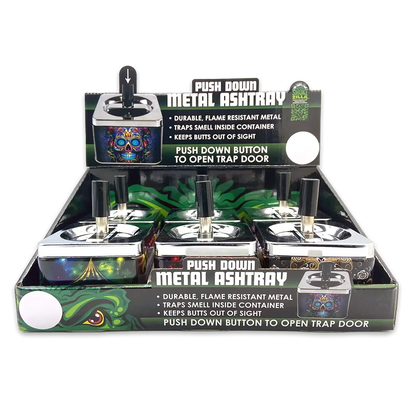 Push Down Metal Ashtray- 6 Per Retail Ready Wholesale Display 24446 SMOKEZILLA