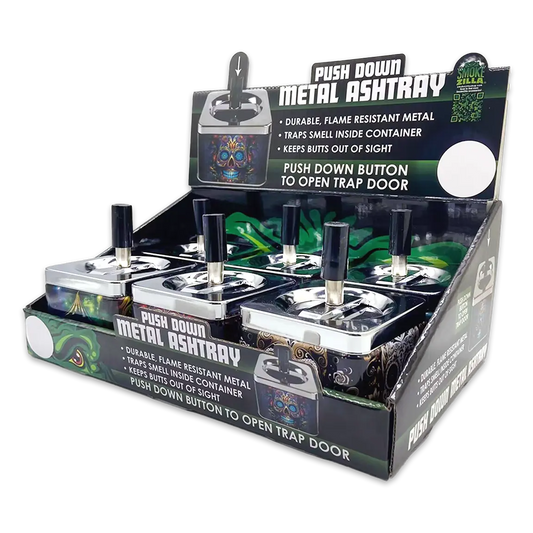Push Down Metal Ashtray- 6 Per Retail Ready Wholesale Display 24446 SMOKEZILLA