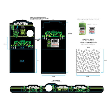 Glow In The Dark Flip Top Torch Lighter - 15 Pieces Per Retail Ready Display 24448 SMOKEZILLA