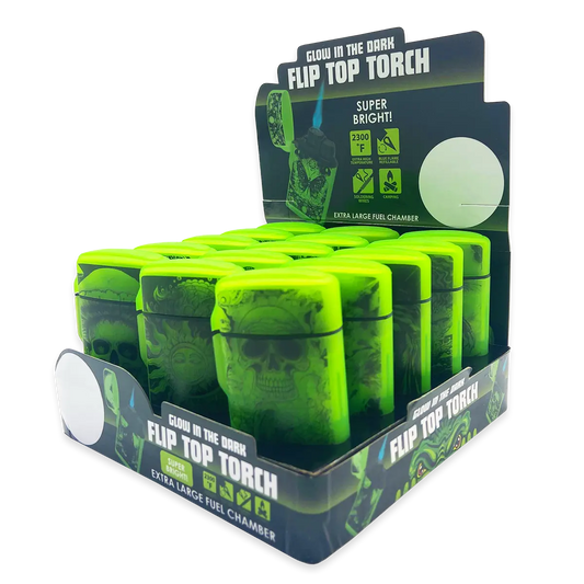 Glow In The Dark Flip Top Torch Lighter - 15 Pieces Per Retail Ready Display 24448 SMOKEZILLA