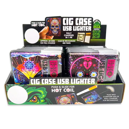Cigarette Case with USB Coil Lighter - 8 Pieces Per Retail Ready Display 24689 SMOKEZILLA
