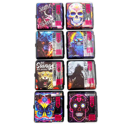 Cigarette Case with USB Coil Lighter - 8 Pieces Per Retail Ready Display 24689 SMOKEZILLA