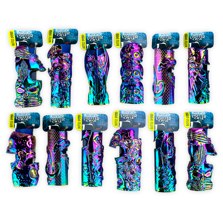 Metal Rainbow Mystic Lighter Case with Bottle Opener- 12 Pieces Per Retail Ready Display 24829