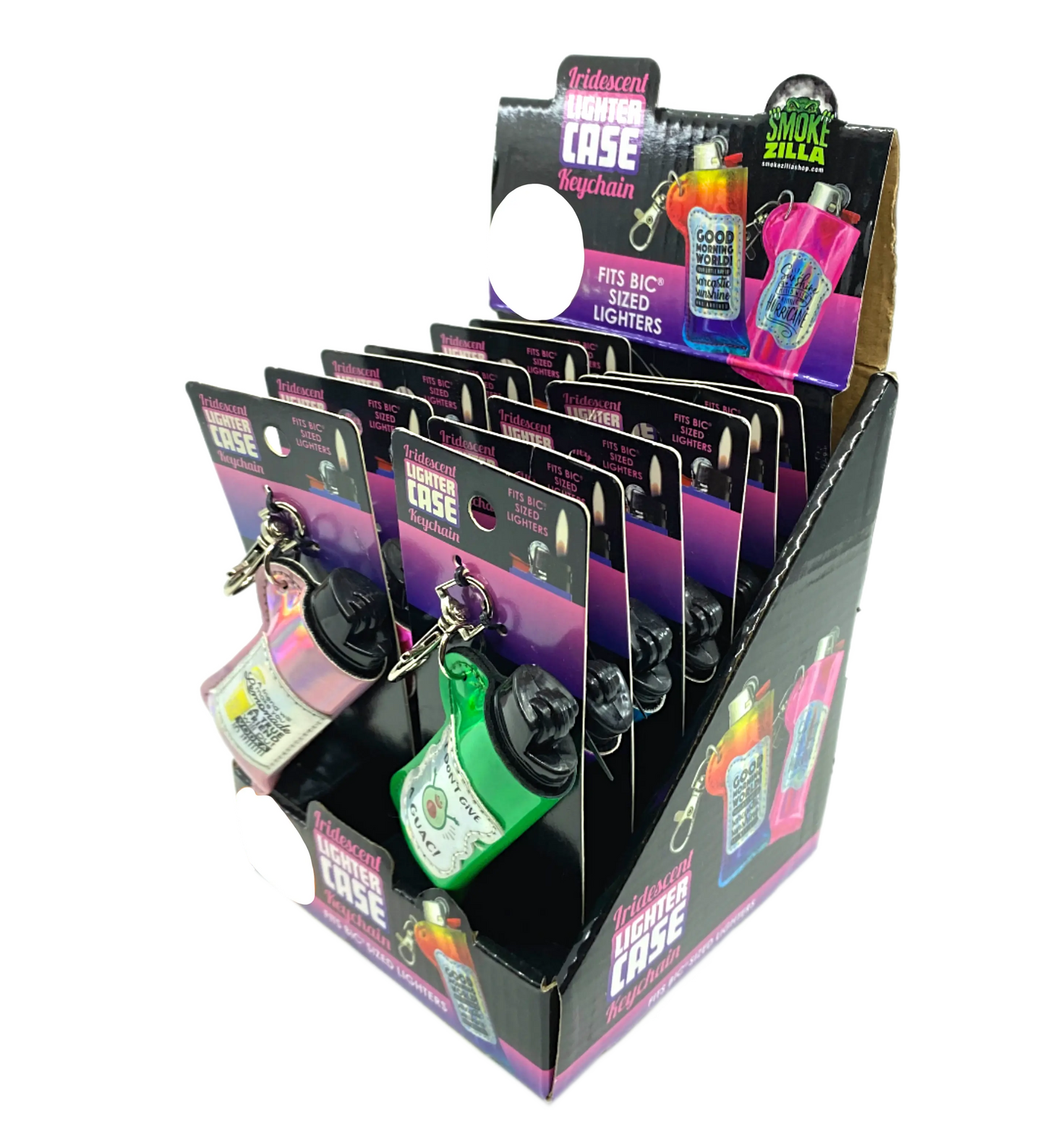 Iridescent Lighter Case Key Chain with Patch - 12 Pieces Per Retail Ready Display 24841 SMOKEZILLA