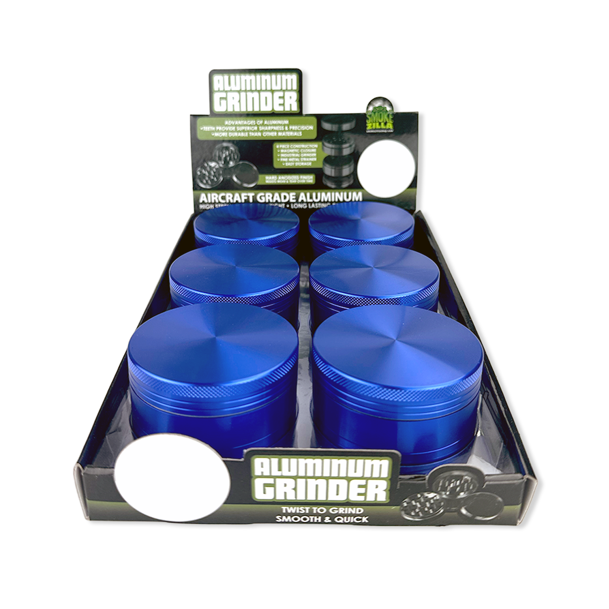 Metal 4 Piece Grinder 63MM - 6 Pieces Per Retail Ready Display 24865GPBLUE