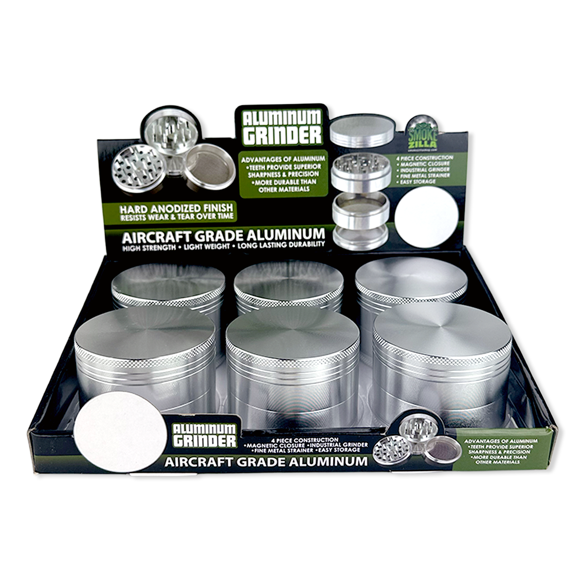 Metal 4 Piece Grinder 63MM - 6 Pieces Per Retail Ready Display 24865GPSILVER