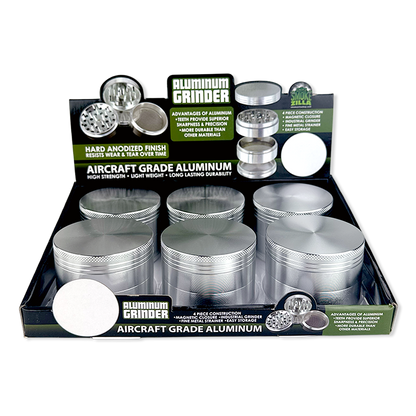 Metal 4 Piece Grinder 63MM - 6 Pieces Per Retail Ready Display 24865GPSILVER