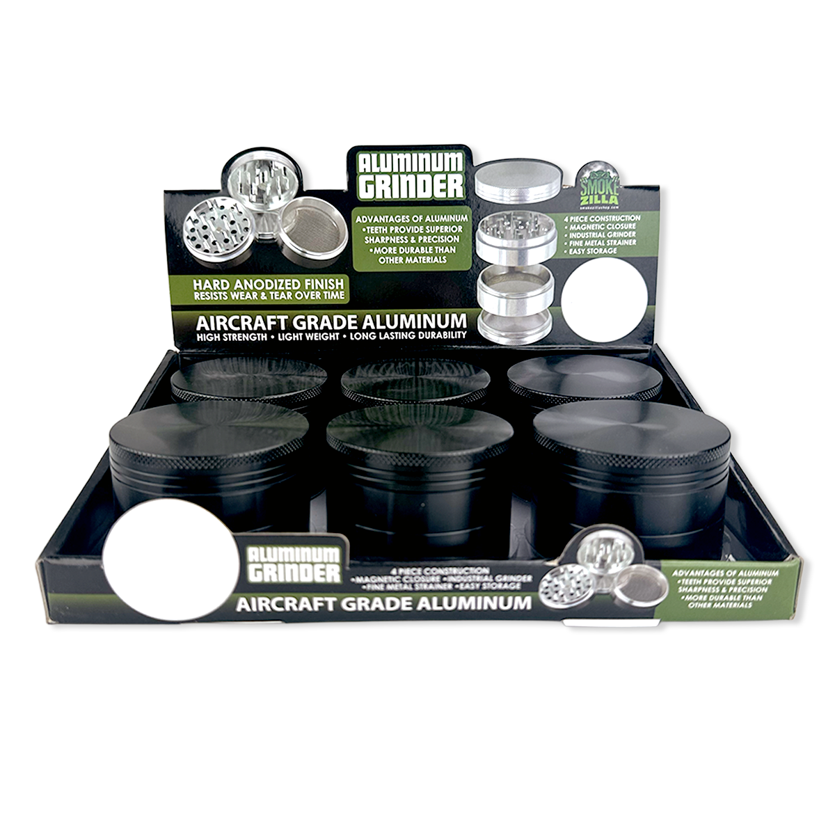 Metal 4 Piece Grinder 63MM - 6 Pieces Per Retail Ready Display 24865GPBLACK