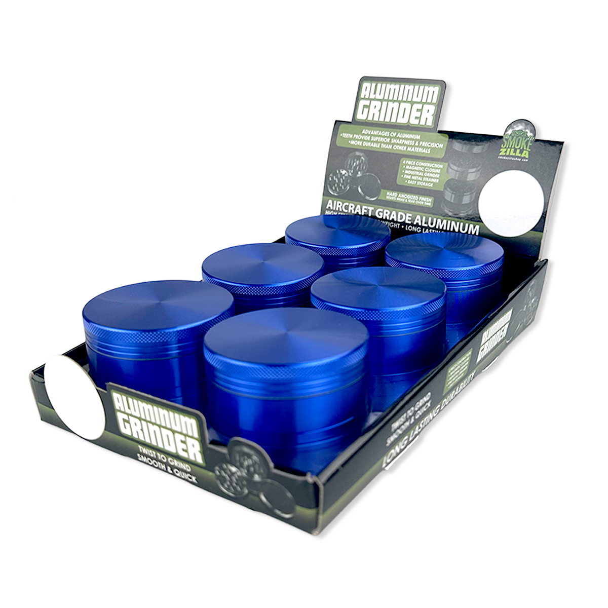 Metal 4 Piece Grinder 63MM - 6 Pieces Per Retail Ready Display 24865GPBLUE