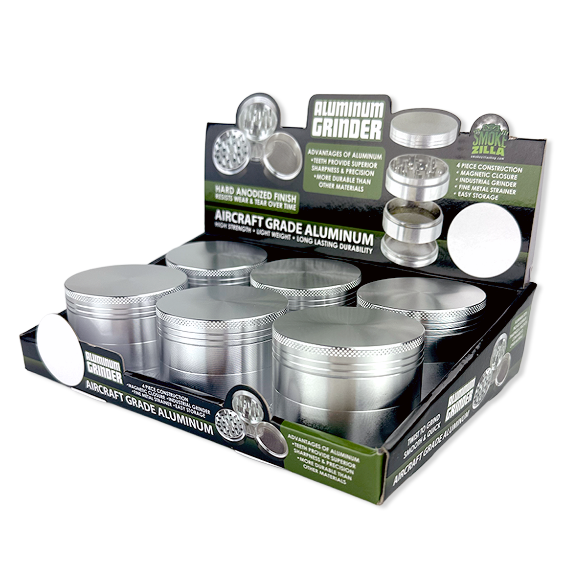 Metal 4 Piece Grinder 63MM - 6 Pieces Per Retail Ready Display 24865GPSILVER