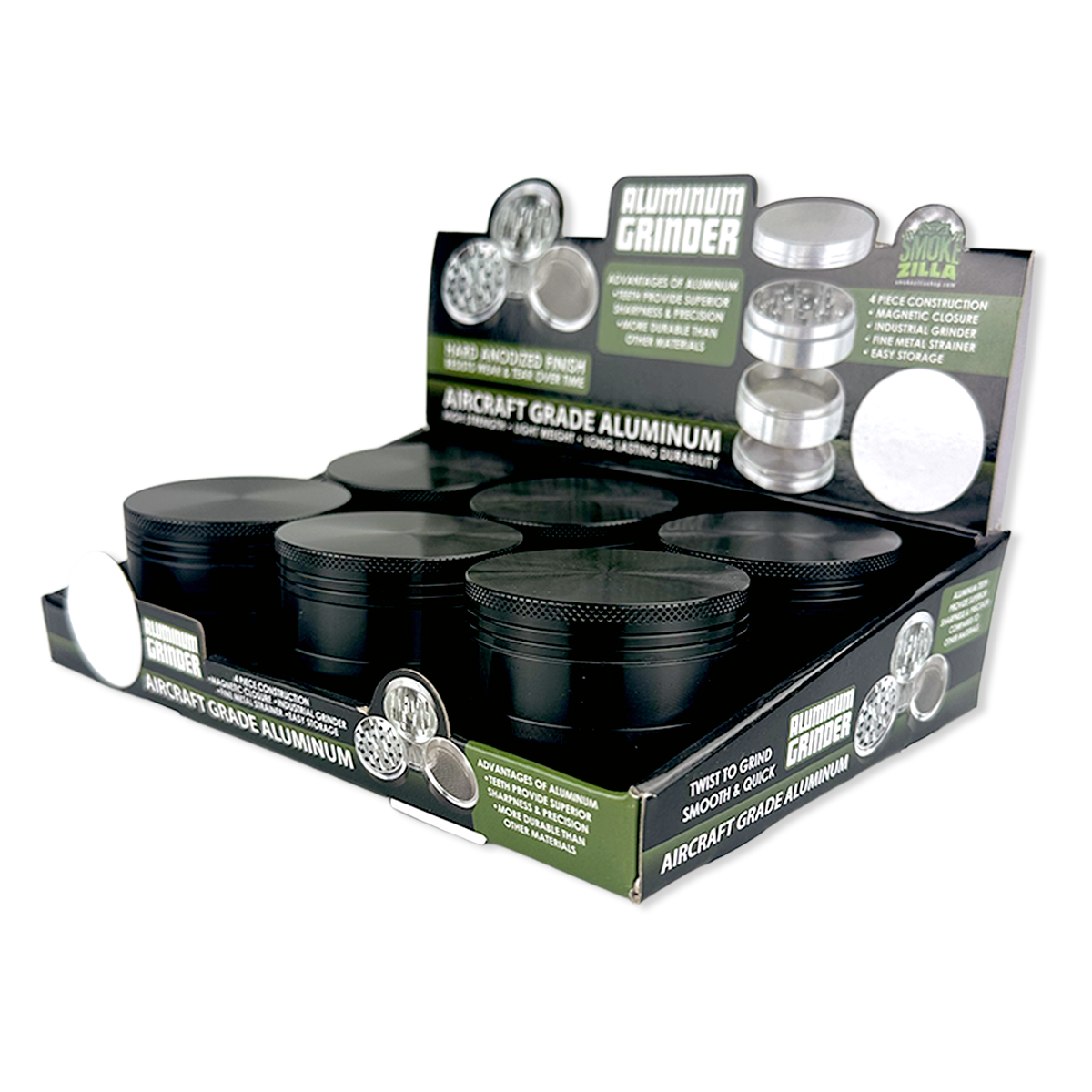 Metal 4 Piece Grinder 63MM - 6 Pieces Per Retail Ready Display 24865GPBLACK