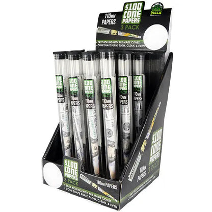 100 Dollar Bill Paper Roll Cones - 24 Pieces Per Retail Ready Display 25025 SMOKEZILLA